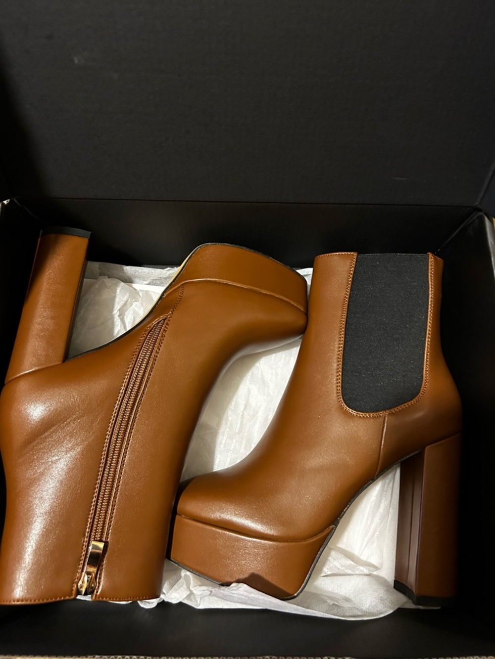 Gabrielle Union Classic Brown Platform Chelsea Booties - Women's Fashion Heels
